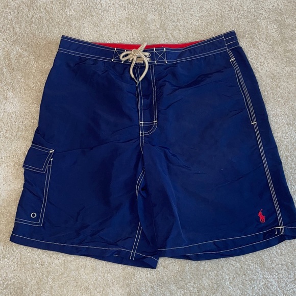 Polo Ralph Lauren Navy Blue Cargo Pocket Swim Trunks Mens Size Large - Picture 1 of 7
